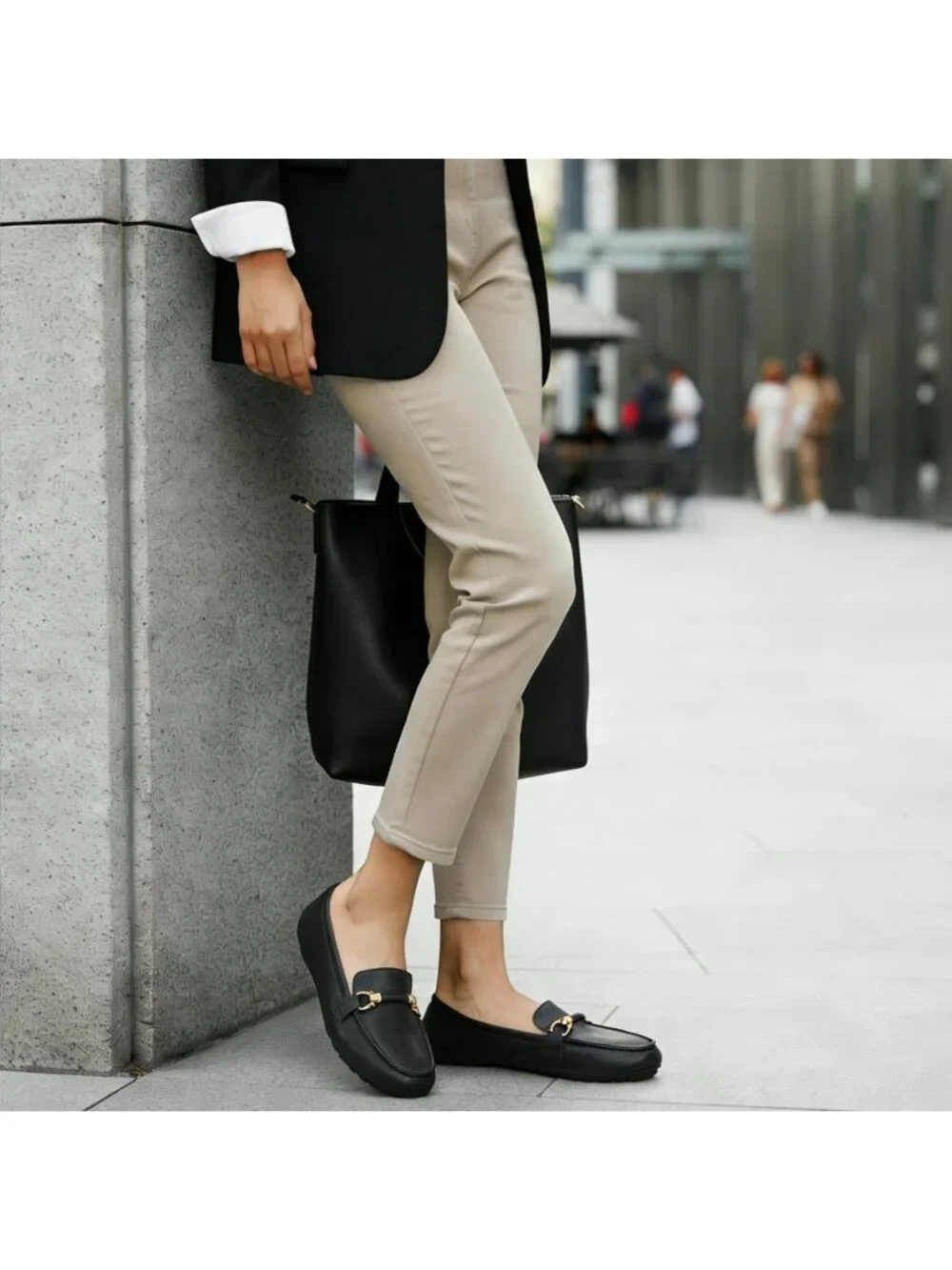 Women's Black Faux Leather Comfortable Casual Moccasins Flexible Flats Shoes
